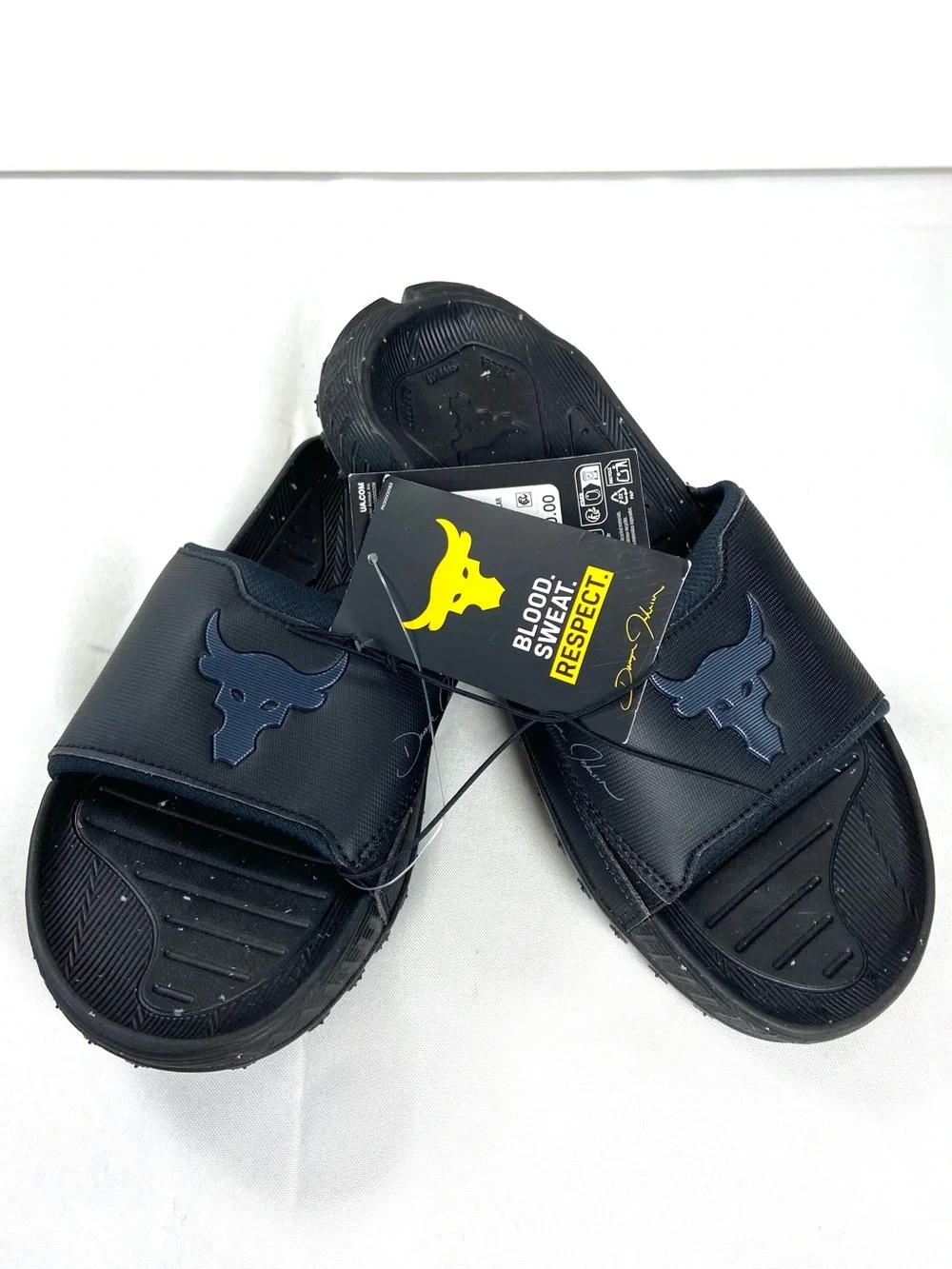 Under Armour Project Rock 3 Slides Men 7 Women 8.5 Black Brahma Bull 3026034